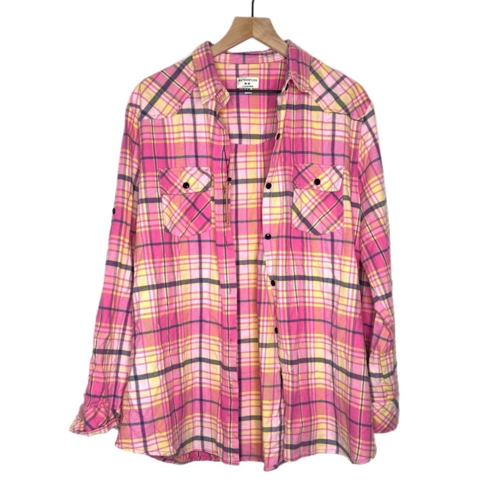 Matchstick Shirt Large Argus Flannel Button Up Roll Tab Flap Pockets Shacket